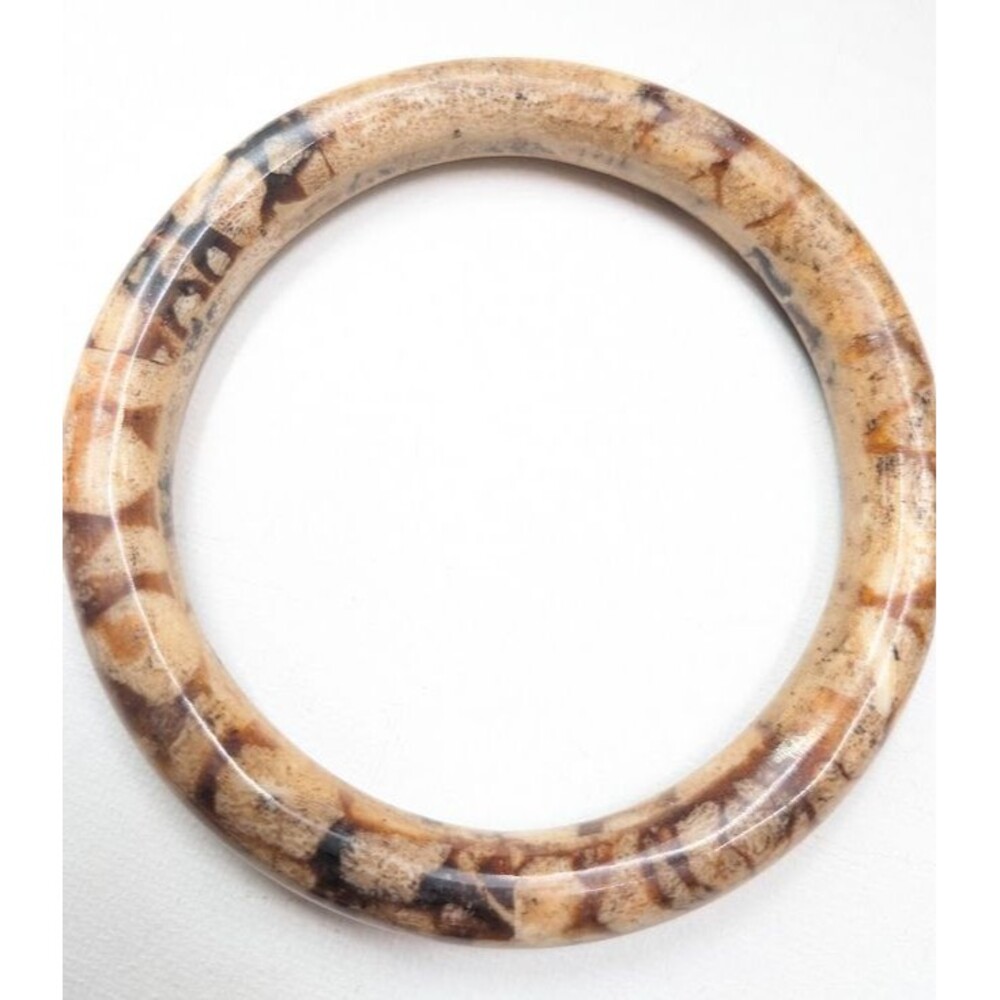 Vintage Tiger Sponge Coral Bangle Bracelet Natural Brown Cream Black Chunky 34g - Picture 7 of 16
